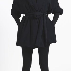 SKIMS Nike Woven Nylon Black Women's Wrap Coat Jacket obsidian black